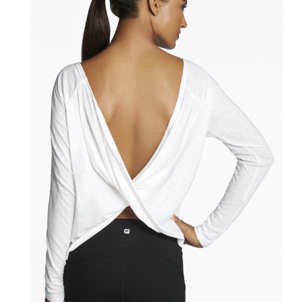 Fabletics White Open-Back Long Sleeve Top